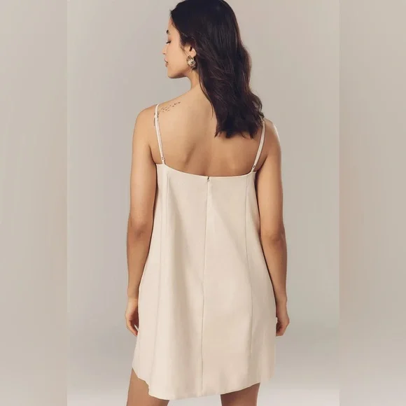 Anthropologie Mare Mare Linen Blend Square-Neck A-Line Mini Dress Beige XXS - Picture 4 of 9